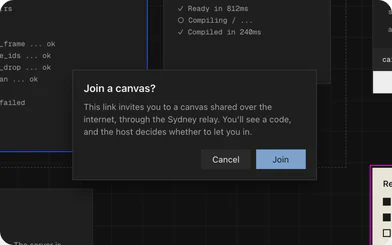 a join a canvas prompt asking whether to join a teammate's shared canvas